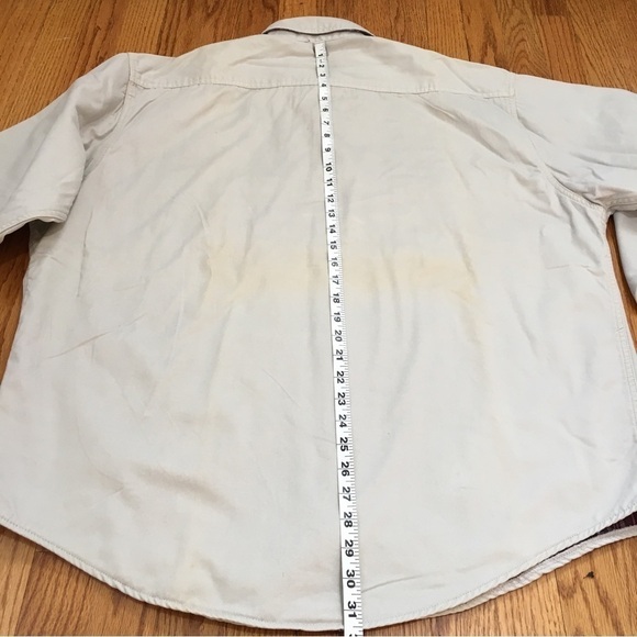 J. G. Hook Men's beige button up long sleeve cotton shirt jacket - Picture 10 of 15